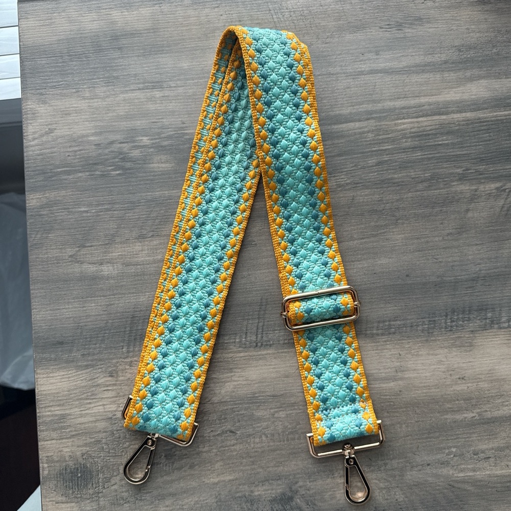Adjustable Turquoise and Yellow Woven Bag Strap